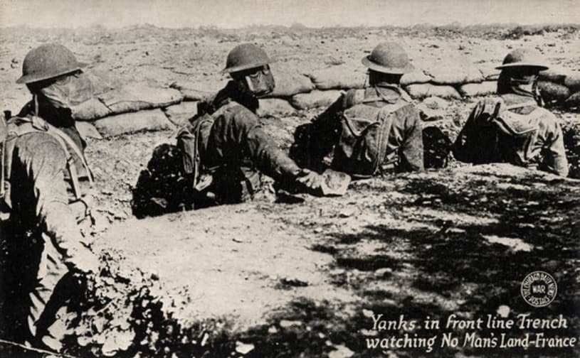 World War I soldiers in a front-line trench, the setting in which mustard agents were first used